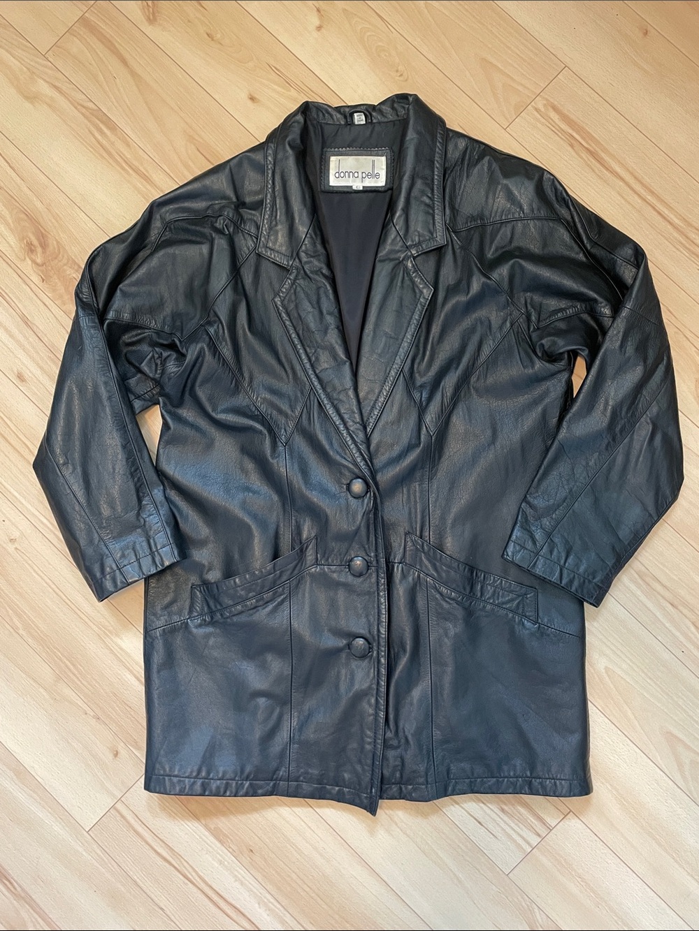 Vintage Donna Pelle Black Leather Blazer Style Jacket